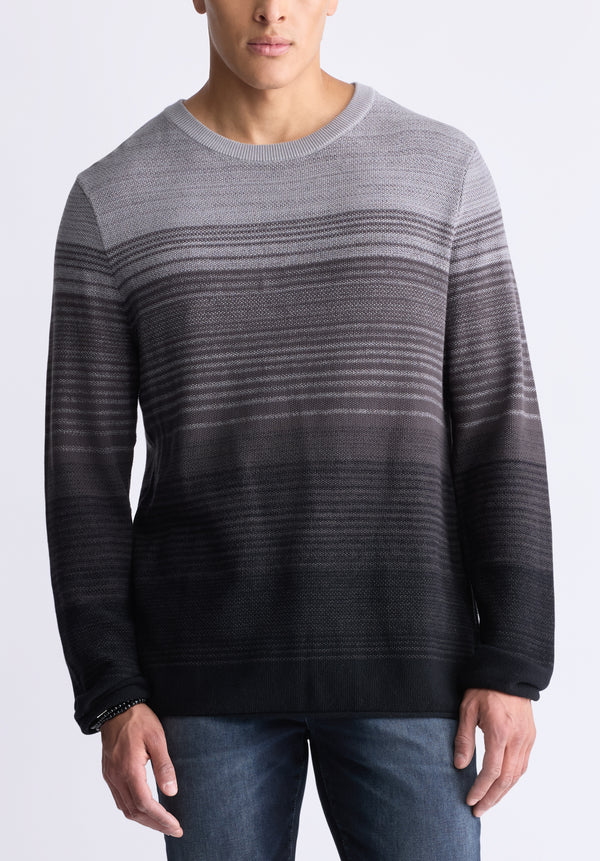 Buffalo David Bitton Waldy Men's Gradient Striped Knit Pullover, Charcoal - BM24419 Color CHARCOAL