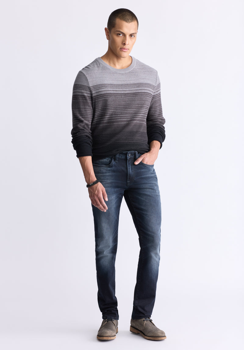 Buffalo David Bitton Waldy Men's Gradient Striped Knit Pullover, Charcoal - BM24419 Color CHARCOAL