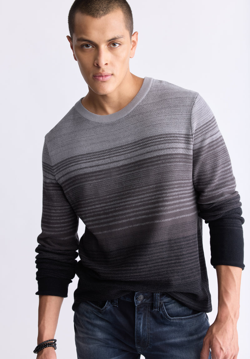 Buffalo David Bitton Waldy Men's Gradient Striped Knit Pullover, Charcoal - BM24419 Color CHARCOAL