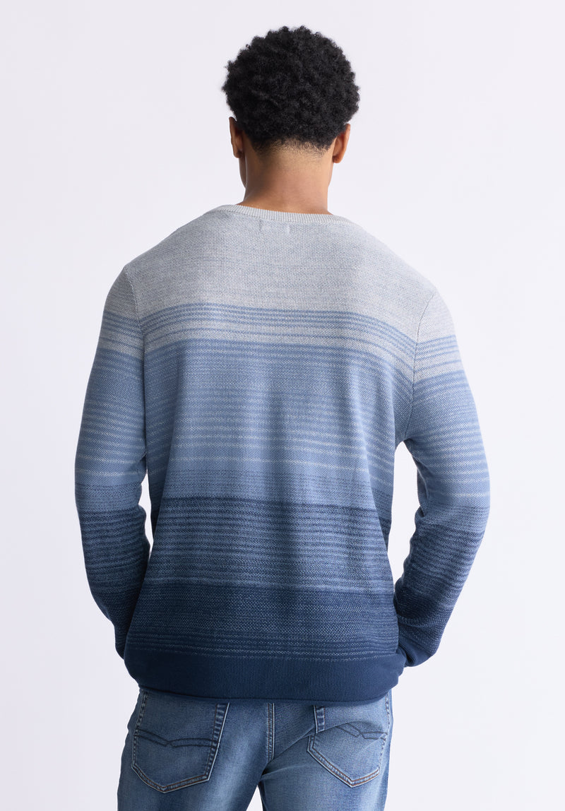 Buffalo David Bitton Waldy Men's Gradient Striped Knit Pullover, Mirage Blue - BM24419 Color MIRAGE