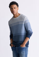 Buffalo David Bitton Waldy Men's Gradient Striped Knit Pullover, Mirage Blue - BM24419 Color MIRAGE