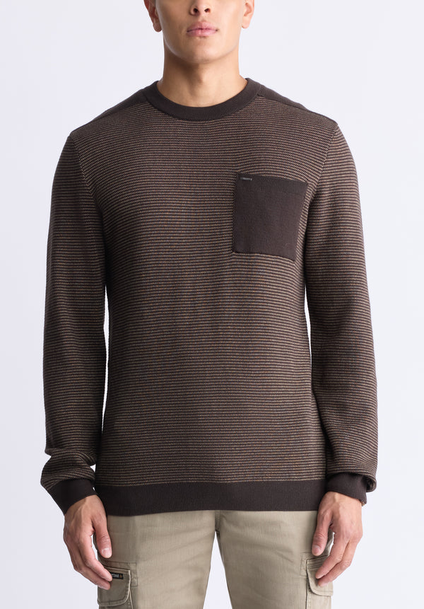 Buffalo David Bitton William Men's Striped Knit Pullover, Chocolate - BM24420 Color CHOCOLATE TORTE