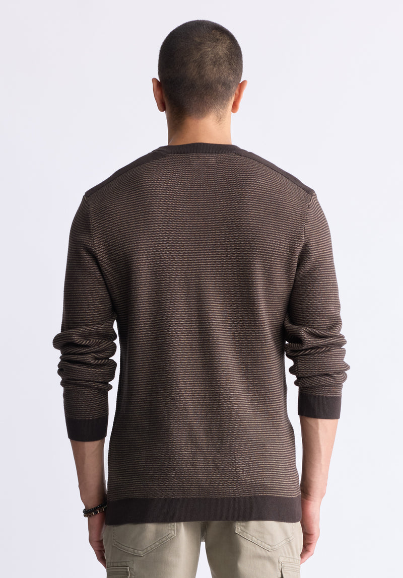 Buffalo David Bitton William Men's Striped Knit Pullover, Chocolate - BM24420 Color CHOCOLATE TORTE