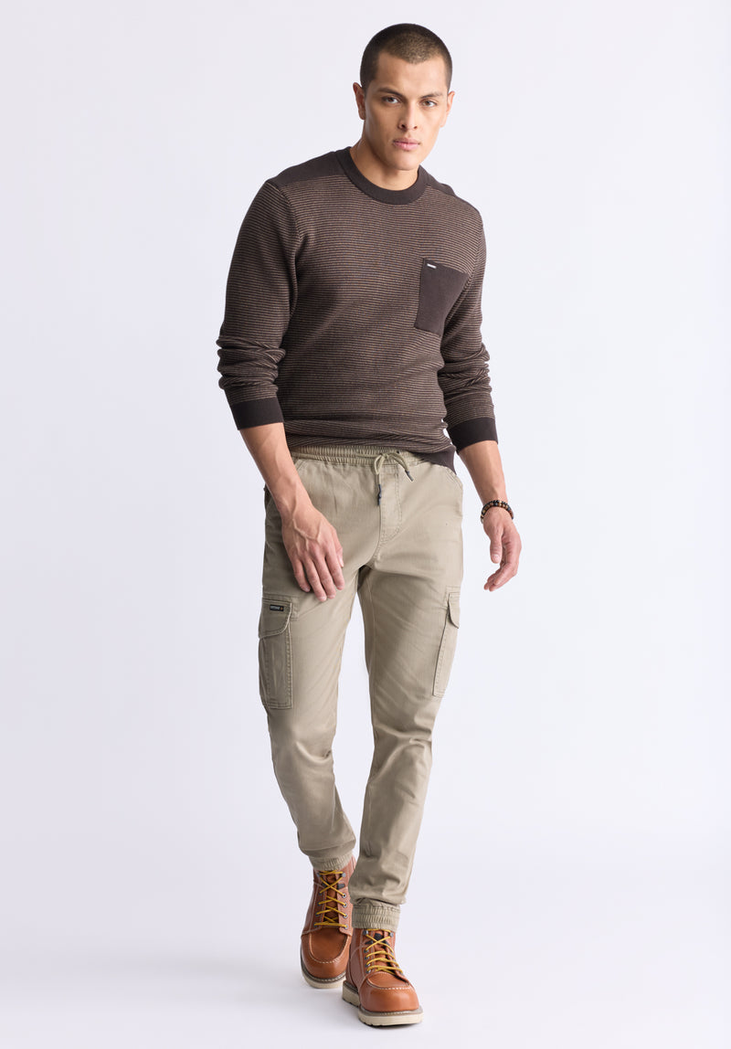 Buffalo David Bitton William Men's Striped Knit Pullover, Chocolate - BM24420 Color CHOCOLATE TORTE