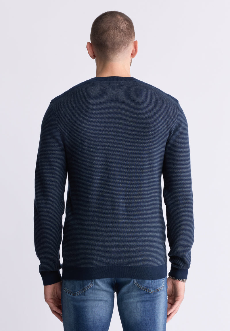 Buffalo David Bitton William Men's Striped Knit Pullover, Midnight Blue - BM24420 Color MIDNIGHT BLUE