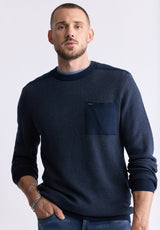 Buffalo David Bitton William Men's Striped Knit Pullover, Midnight Blue - BM24420 Color MIDNIGHT BLUE