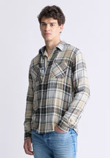 Buffalo David Bitton Saolo Men's Long-Sleeve Plaid Shirt, Tan - BM24425 Color TAN