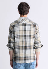 Buffalo David Bitton Saolo Men's Long-Sleeve Plaid Shirt, Tan - BM24425 Color TAN