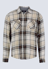 Saolo Men's Long-Sleeve Plaid Shirt, Tan - BM24425