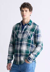 Buffalo David Bitton Saolo Men's Long-Sleeve Plaid Shirt, Forest Green - BM24425 Color RAIN FOREST