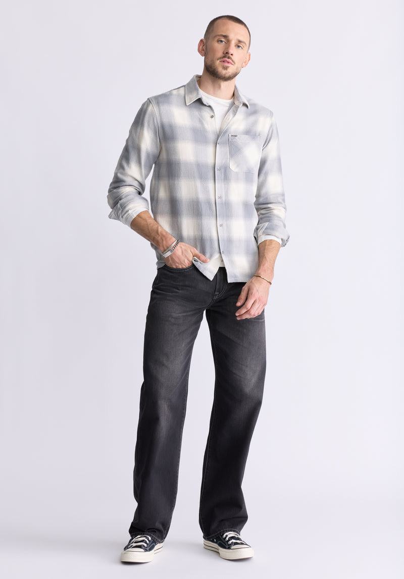 Buffalo David Bitton Sinclair Men's Long-Sleeve Plaid Shirt, Grey - BM24428 Color ULTIMATE GRAY