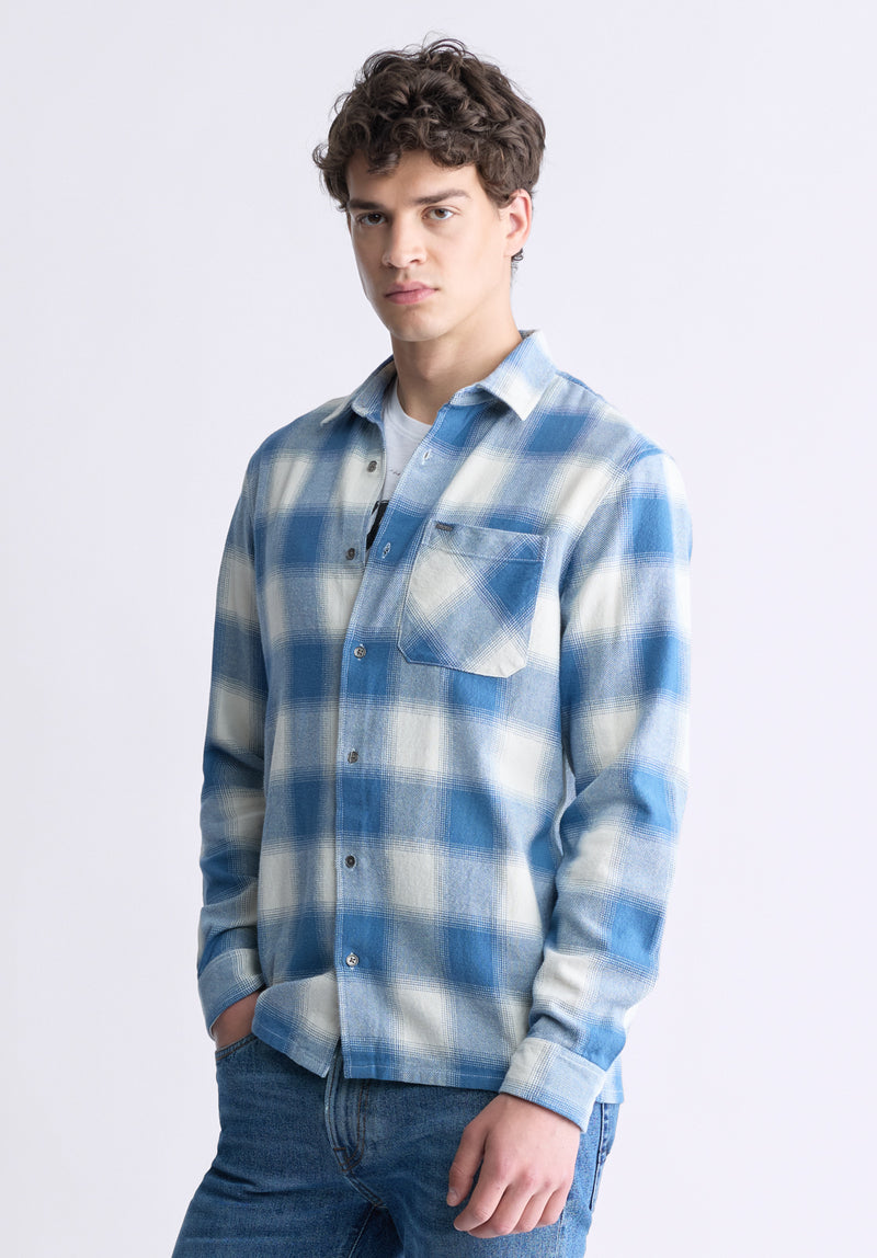 Buffalo David Bitton Sinclair Men's Long-Sleeve Plaid Shirt, Blue - BM24428 Color CORONET BLUE