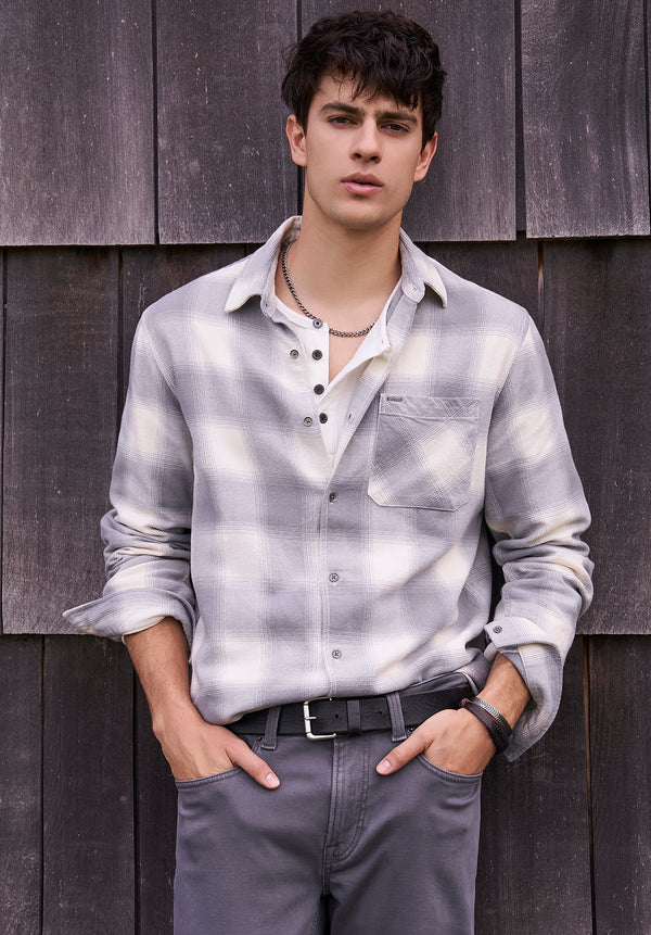 Sinclair Men's Long-Sleeve Plaid Shirt, Grey - BM24428