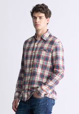 Buffalo David Bitton Simbio Men's Long-Sleeve Plaid Shirt, Beige, Blue & Red - BM24429 Color MIRAGE