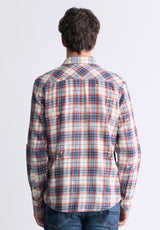 Buffalo David Bitton Simbio Men's Long-Sleeve Plaid Shirt, Beige, Blue & Red - BM24429 Color MIRAGE