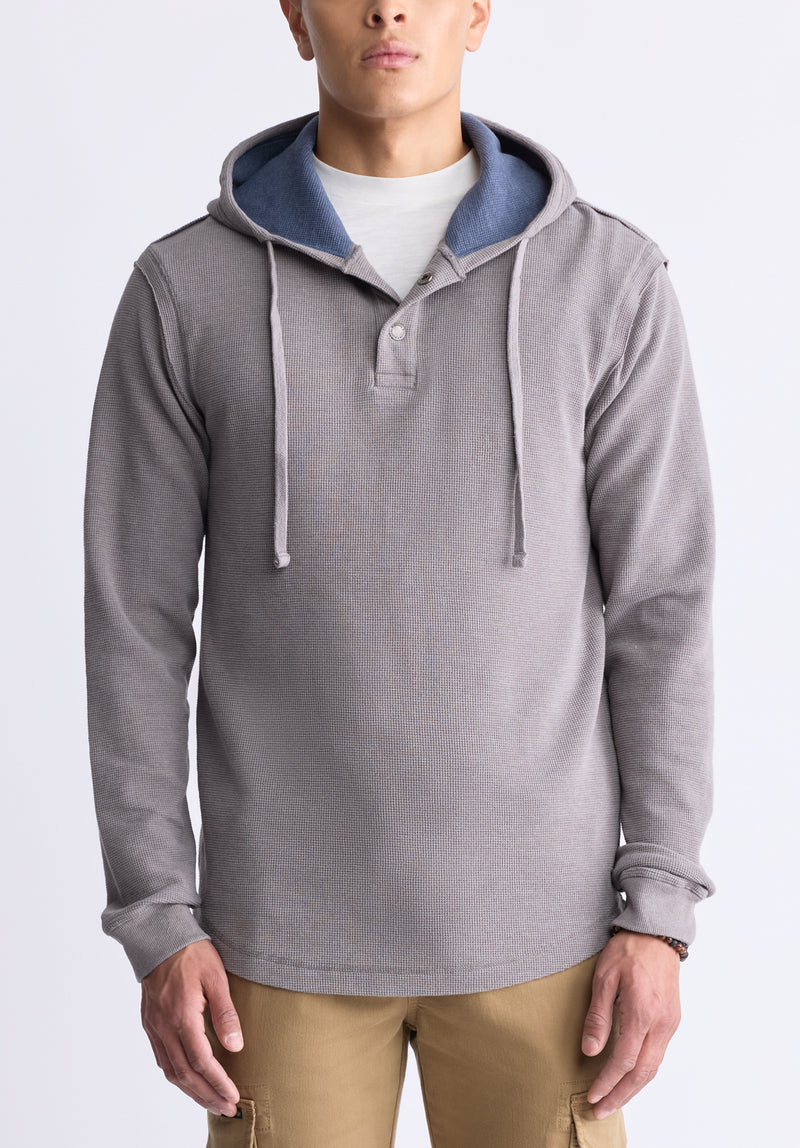 Buffalo David Bitton Kafom Men's Hooded Long-Sleeve Top, Sky Grey - BM24433 Color DECEMBER SKY