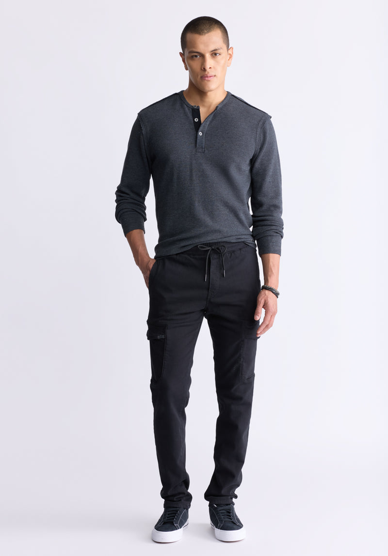 Buffalo David Bitton Kipato Men's Long-Sleeve Henley Top, Black - BM24434 Color BLACK