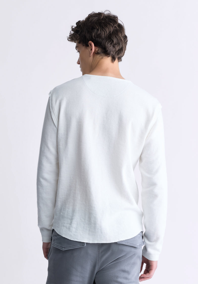 Buffalo David Bitton Kipato Men's Long-Sleeve Henley Top, White - BM24434 Color BLANC DE BLANC