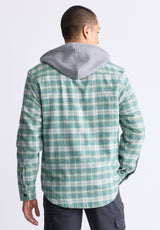 Buffalo David Bitton Jakeim Men's Plaid Hooded Shacket, Grey & Green - BM24443 Color RAIN FOREST