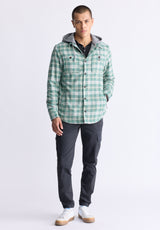 Buffalo David Bitton Jakeim Men's Plaid Hooded Shacket, Grey & Green - BM24443 Color RAIN FOREST