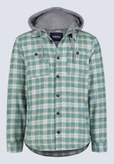 Jakeim Men's Plaid Hooded Shacket, Grey & Green - BM24443