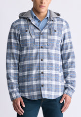 Buffalo David Bitton Jakeim Men's Plaid Hooded Shacket, Grey & Blue - BM24443 Color CORONET BLUE