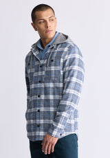 Buffalo David Bitton Jakeim Men's Plaid Hooded Shacket, Grey & Blue - BM24443 Color CORONET BLUE