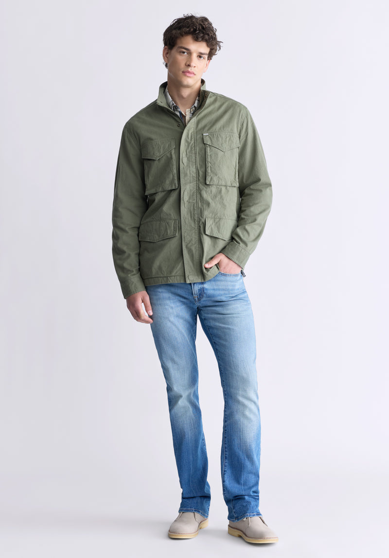 Buffalo David Bitton Jafom Men's Utility Jacket with Pockets, Army Green - BM24445 Color ARMY GREEN