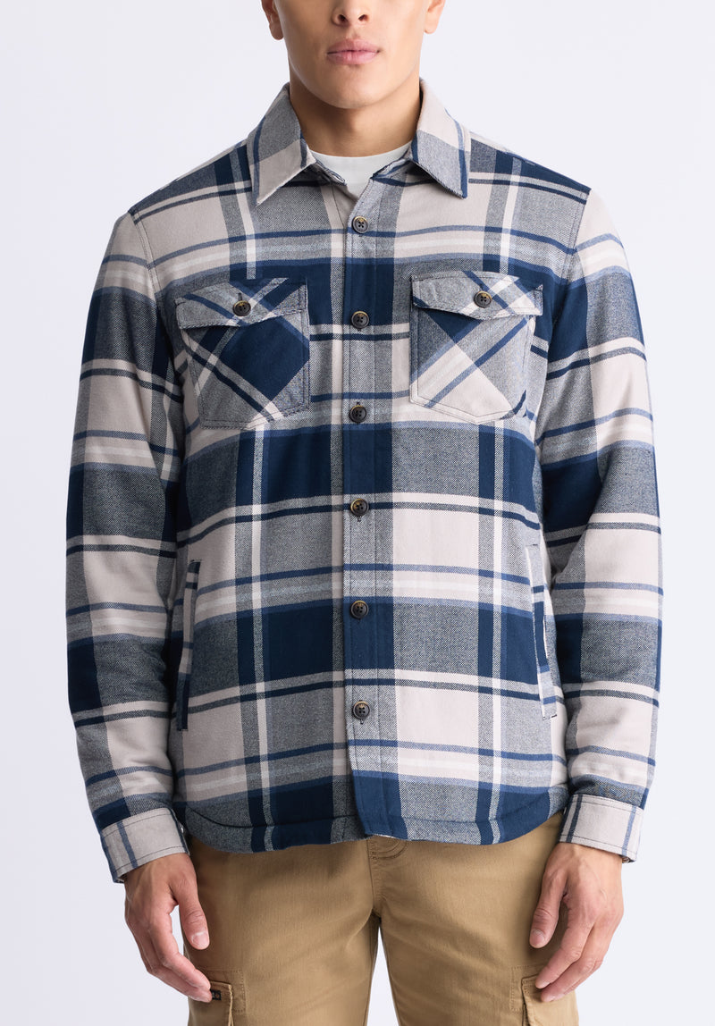 Buffalo David Bitton Jalika Men's Plaid Shacket, Cream & Navy - BM24447 Color IRISH CREAM