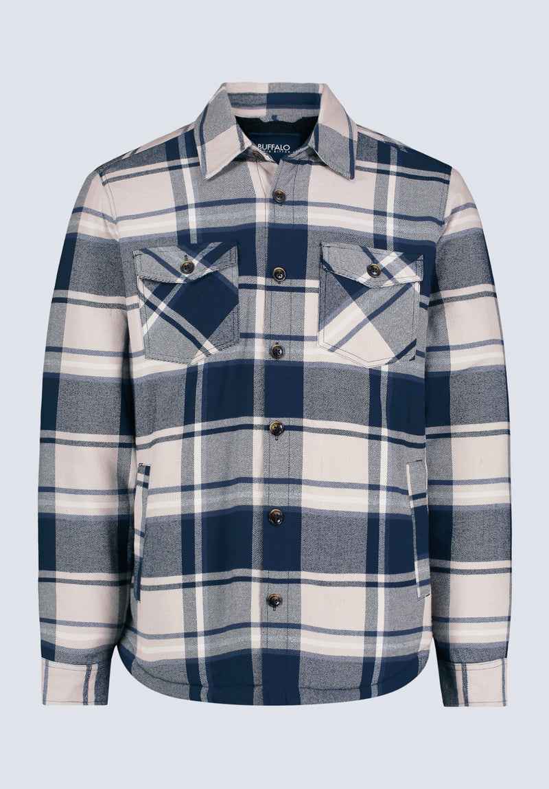 Jalika Men's Plaid Shacket with Sherpa Lining, Cream & Navy - BM24447