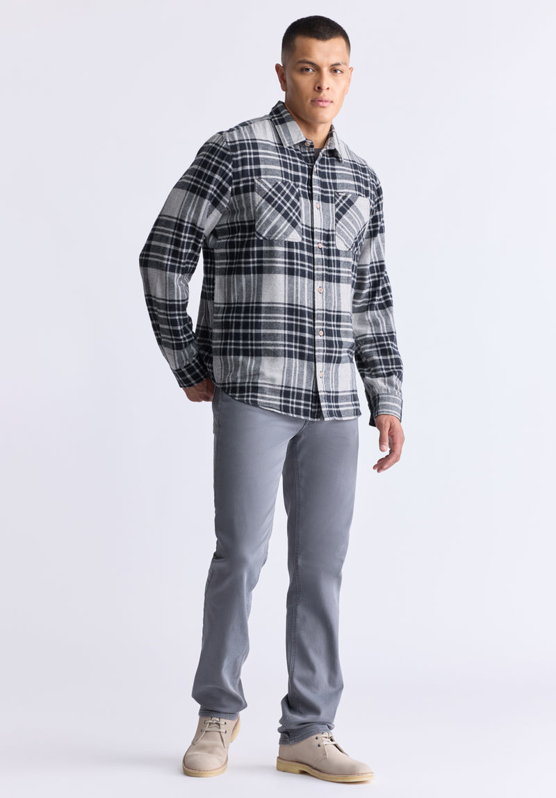 Sinato Men's Classic Plaid Shirt, Grey - BM24449