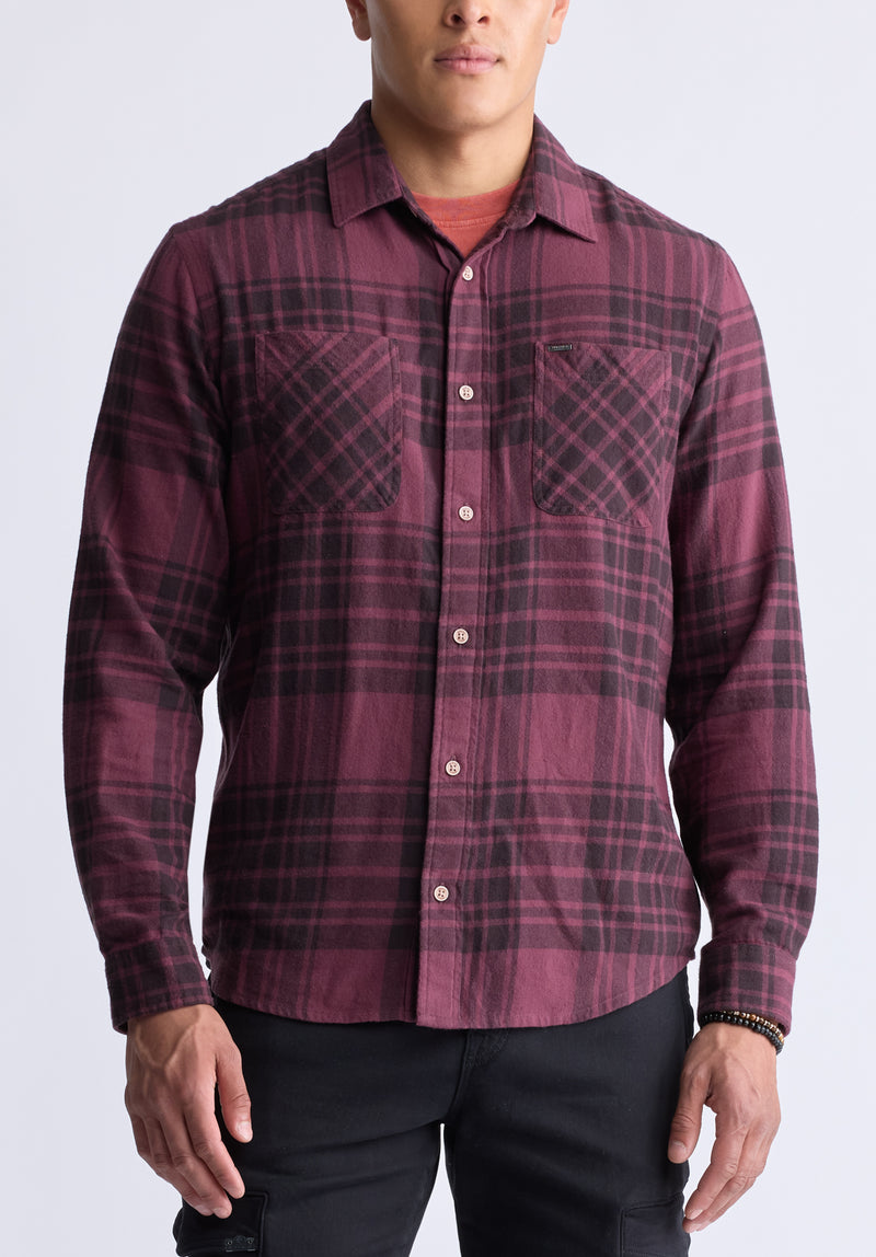 Sinato Men's Classic Plaid Shirt, Fico red - BM24449