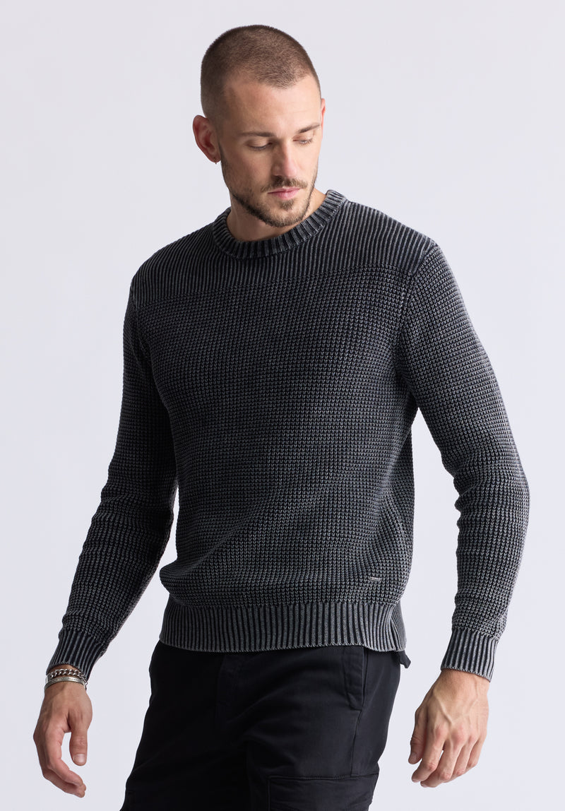 Washy Men's Textured Knit Crewneck Sweater, Grey - BM24451