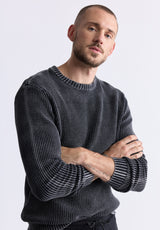 Washy Men's Textured Knit Crewneck Sweater, Grey - BM24451