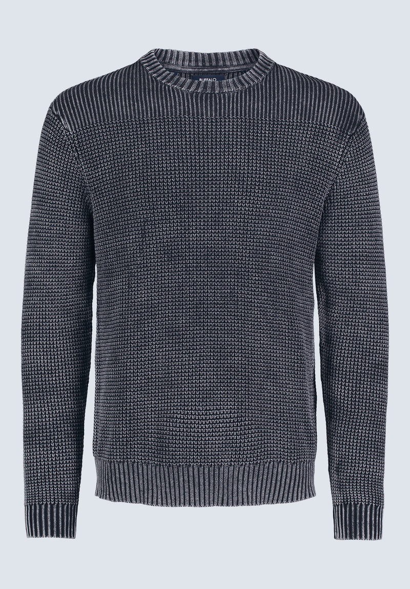 Washy Men's Textured Knit Crewneck Sweater, Grey - BM24451