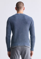 Washy Men's Textured Knit Crewneck Sweater, Navy - BM24451