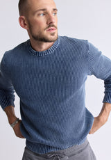 Washy Men's Textured Knit Crewneck Sweater, Navy - BM24451