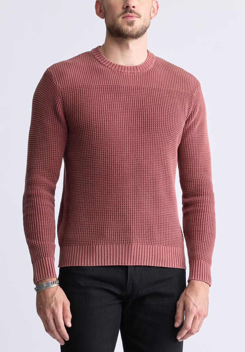 Washy Men's Textured Knit Crewneck Sweater, Red - BM24451