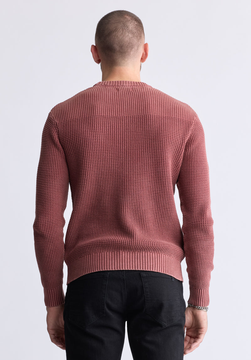 Washy Men's Textured Knit Crewneck Sweater, Red - BM24451