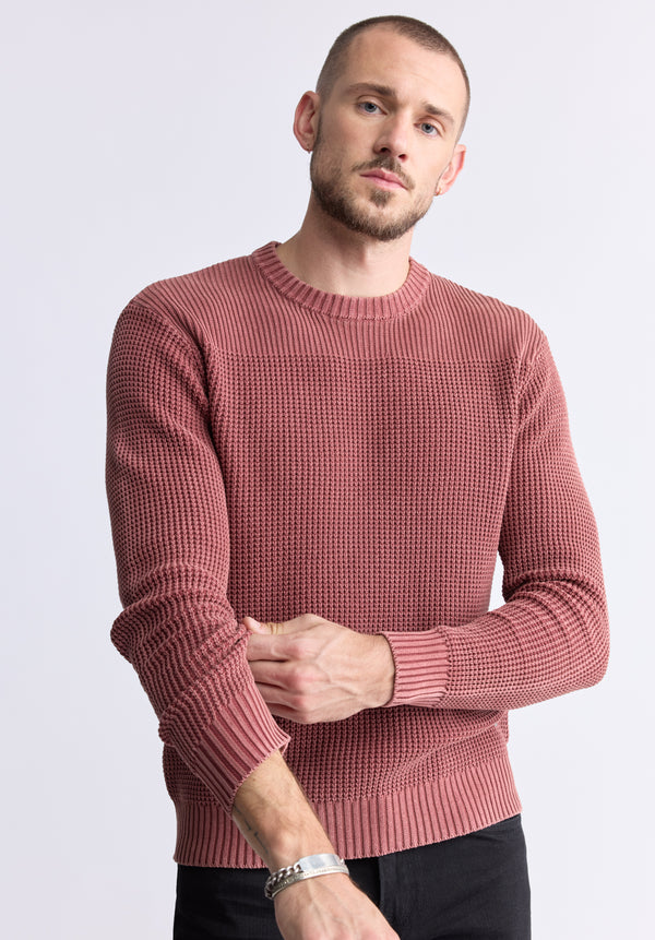 Washy Men's Textured Knit Crewneck Sweater, Red - BM24451