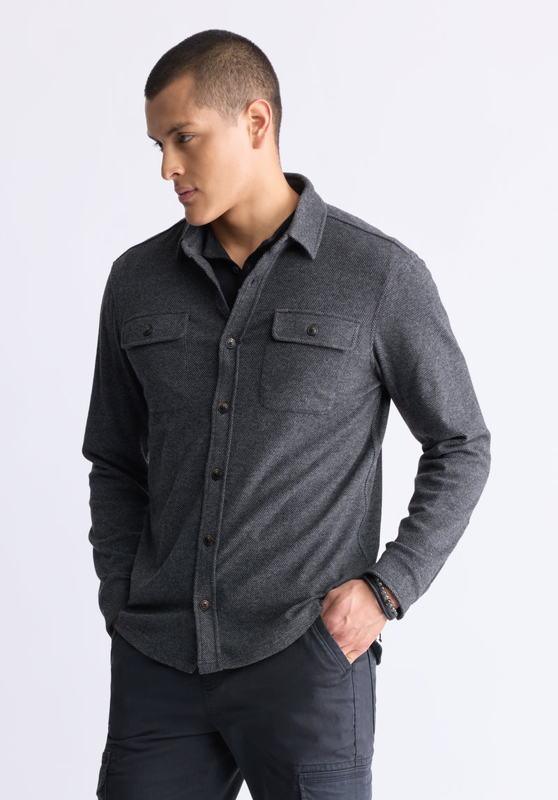 Buffalo David Bitton Sigge Men's Long-Sleeve Blanket Shirt with Chest Pockets, Charcoal - BM24460 Color CHARCOAL