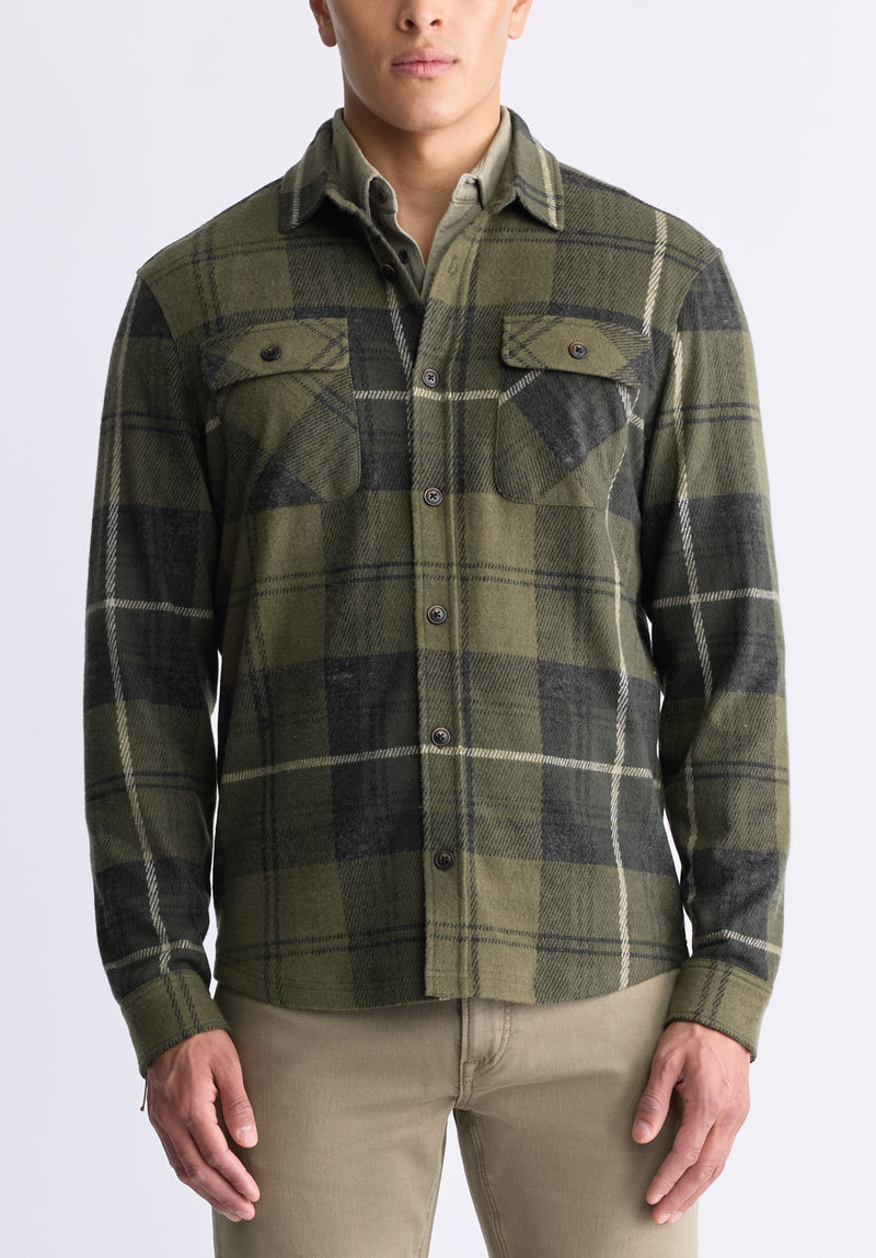 Buffalo David Bitton Samme Men's Plaid Blanket Shirt, Fern Green - BM24461 Color FERN