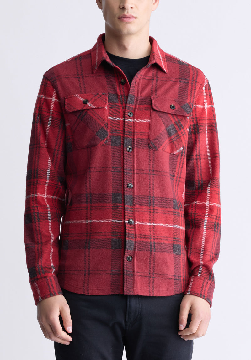 Buffalo David Bitton Samme Men's Plaid Blanket Shirt, Cranberry - BM24461 Color CRANBERRY