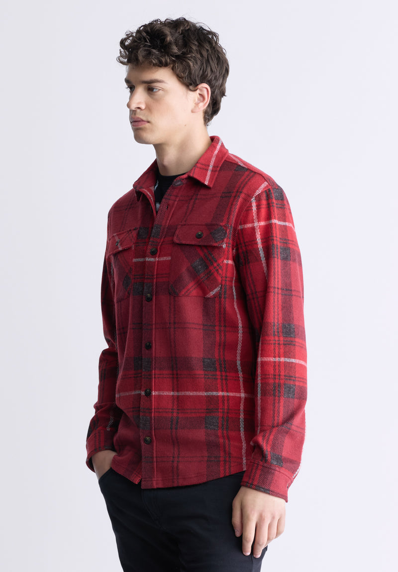 Buffalo David Bitton Samme Men's Plaid Blanket Shirt, Cranberry - BM24461 Color CRANBERRY