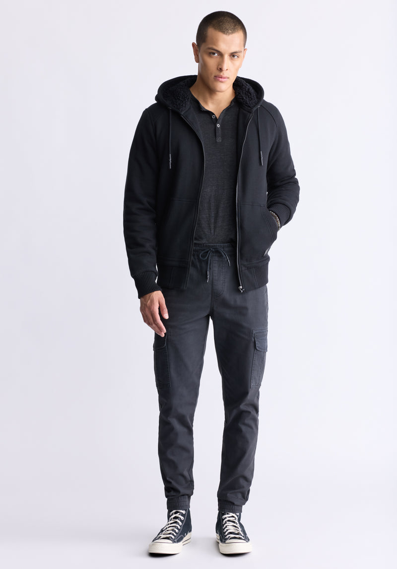 Buffalo David Bitton Fasox Men's Zip-Up Hooded Jacket with Sherpa Lining, Black - BM24463 Color BLACK