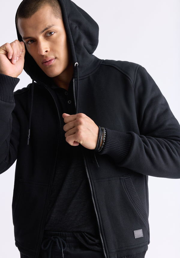 Buffalo David Bitton Fasox Men's Zip-Up Hooded Jacket with Sherpa Lining, Black - BM24463 Color BLACK