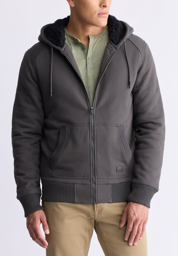 Buffalo David Bitton Fasox Men's Zip-Up Hooded Jacket with Sherpa Lining, Charcoal - BM24463 Color CHARCOAL