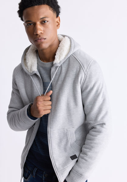 Buffalo David Bitton Fasox Men's Zip-Up Hooded Jacket with Sherpa Lining, Light Heather Grey - BM24463 Color HEATHER GREY