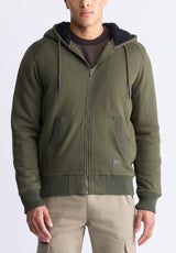 Buffalo David Bitton Fasox Men's Zip-Up Hooded Jacket with Sherpa Lining, Fern Green - BM24463 Color FERN