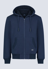 Fasox Men's Zip-Up Hooded Jacket with Sherpa Lining, Midnight Blue - BM24463